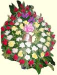 Pesame funebres con flores cruz y coronas.